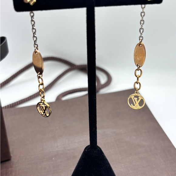 Louis Vuitton Gold and Brown Dangle Earrings - Picture 3 of 3